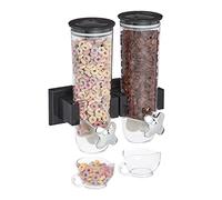 Relaxdays Dispenser Cereali Doppio, Montaggio a Parete, Nero | Distributore per Corn Flakes e Dolcetti, in Plastica