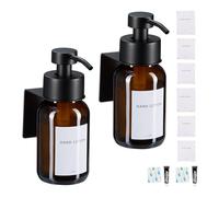 Dispenser Sapone Muro Portasapone Ricaricabile 250 ml Vetro Marrone Acciaio Inox