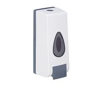 relaxdays Dispenser di Sapone, Ricaricabile, 350 ml, Montaggio Salvaspazio a Parete, Dosatore Manuale, Bianco, 1 pz