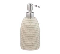 Relaxdays Dispenser di Sapone Manuale, 300ml, Portasapone Ricaricabile, Accessorio Bagno & Cucina, Poliresina, Beige, Acciaio Inox, 1 pz