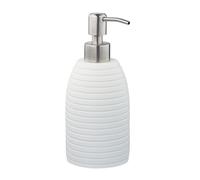 Relaxdays Dispenser di Sapone Manuale, 300ml, Portasapone Ricaricabile, Accessorio Bagno & Cucina, Poliresina, Bianco, Acciaio Inox, 1 pz