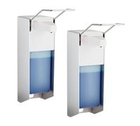 Relaxdays Dispenser di Sapone, Set da 2 Erogatori per Disinfettanti, 1000 ml, da Montare alla Parete, Argento/Bianco, 32 x 9 x 23 cm