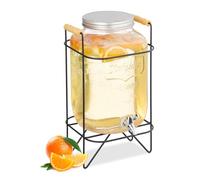 Relaxdays Dispenser in Vetro per Bevande, Erogatore 8 L Rubinetto, Coperchio e Supporto, Distribuitore Acqua e Limonata