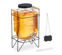 Relaxdays Dispenser in Vetro per Bevande, Erogatore con Rubinetto in Acciaio Inox 5 L, Distribuitore Acqua e Limonate