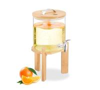 Relaxdays Dispenser in Vetro per Bevande Fredde e Calde, 5 L, Erogatore Bibitec con Rubinetto, Coperchio Bambù, Naturale