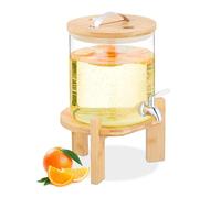 Relaxdays Dispenser in Vetro per Bevande Fredde e Calde, Erogatore Bibite da 5 L, con Rubinetto e Coperchio in bambù