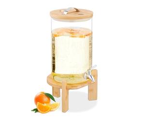 Relaxdays Dispenser in Vetro per Bevande Fredde e Calde, Erogatore Bibite da 8 L, con Rubinetto e Coperchio in bambù