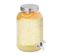 Relaxdays Dispenser in Vetro Rigato per Bevande, Erogatore 4 L con Rubinetto e Coperchio, Distributore Acqua, Bibite