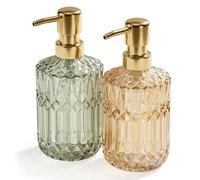 Relaxdays Dispenser per Sapone, Set da 2, 400 ml, Vetro Ricaricabile, Sapone e bagnoschiuma, Bagno e Cucina, Oro/Verde