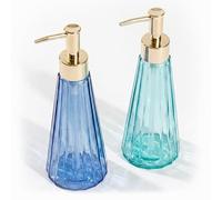 Relaxdays Dispenser sapone, set da 2, 320 ml, vetro ricaricabile, verde/blu | Per sapone e bagnoschiuma, bagno e cucina