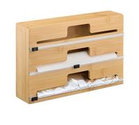 Relaxdays Taglia Pellicola da Cucina, 3 Scomparti Porta Carta Forno e Stagnola, HxLxP: 21,5x33,5x8 cm, bambù, Naturale, Plastica