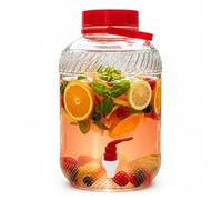 Relaxdays distributore Bevande 10 L in Vetro, per Bevande Fredde, con Rubinetto, Coperchio e Manico, Trasparente/Rosso