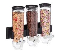Relaxdays Distributore Cornflakes Triplo, Montaggio a Parete, Cereali & Dolcetti, HLP: 32x40x14,5 cm, nero
