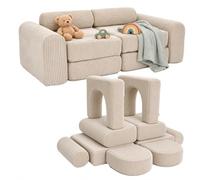Relaxdays divano gioco modulare, 10 pz, blocchi morbidi, beige | Sofa per bambini, 32x108x50 cm