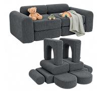 Relaxdays divano gioco modulare, 10 pz, blocchi morbidi, grigio | Sofa per bambini, 32x108x50 cm
