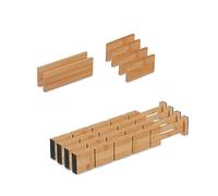 Relaxdays Divisori da Cassetto, Set da 10 Separatori da Cucina, Organizer Lunghezza Regolabile 34-44 cm, Marrone