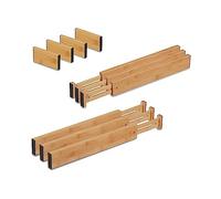 Relaxdays Divisori da Cassetto, Set da 10 Separatori da Cucina, Organizer Lunghezza Regolabile 43,5-56,5 cm, Marrone, bambù, 6 x 56,5 x 2 cm