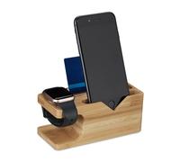 Relaxdays Stazione di Ricarica Multipla, Docking Station bambù per Apple Watch e Smartphone, 6 x 14 x 6,5 cm, Naturale