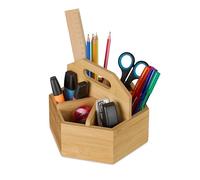 Relaxdays Drehbarer Stiftehalter aus Bambus, bambù, Girevole, HBT 15 x 17 x 19 cm, portapenne e Forbici, Porta pennelli, Colore Naturale, 15x17x19 cm