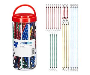 Relaxdays Elastici con Ganci, Set 24 Cavi Portapacchi, Cavi con Molle per Auto & Bici, 5 Misure, Universali, Multicolori
