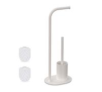 Relaxdays Piantana Portarotolo e Scopino, Portascopino da Bagno, Porta Rotolo Carta Igienica, HLP: 64,5x23x17 cm, Bianco