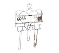 Relaxdays Portagioie da Parete, per Collane, Orecchini e Bracciali, Design Vintage con Cuore, HLP 30x36,5x3,5cm, Argento