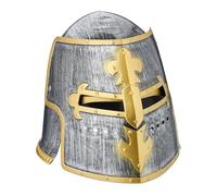 Relaxdays Elmo da Cavaliere Crociato, Casco Medievale con Visiera Alzabile, Costumi di Carnevale e Halloween, Plastica, Oro, 1 Pezzo