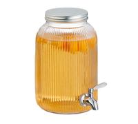 Relaxdays Dispenser in Vetro per Bevande 4 L, Erogatore con Rubinetto e Coperchio, Distributore Acqua, Bibite e Alcolici