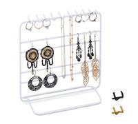 Relaxdays Portagioie, per Collane, Orecchini, Bracciali, Organizer per Gioielli, Stand, HxLxP: 21 x 20 x 10 cm, Bianco