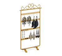 Relaxdays Espositore Porta-Orecchini, Stand per Orecchini a Clip e per Pendenti, in Ferro, HLP 30,5x16,5x6,5 cm, Dorato
