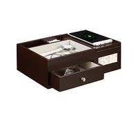 Relaxdays, Espresso Wireless Charger Wood Portaoggetti con Caricatore a Induzione, Orologio con Sveglia, HLP 8x26x18cm, Pannelli MDF, Ferro, 8 x 26 x 18 cm