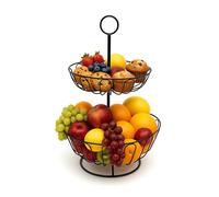 Relaxdays Etagere per frutta a 2 livelli, fruttiera da cucina, moderno cestino in metallo per frutta e verdura, nero
