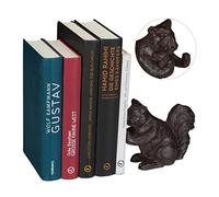 Relaxdays Fermalibri a Forma di Scoiattolo, Supporto per Libri, Dvd, in Ghisa, Reggilibri Decorativo, Robusto, Marrone, 11 x 14 x 6 cm