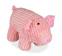 Relaxdays Fermaporta a Forma di Maiale, da Pavimento per Interni, Accessorio Originale, Peluche Morbido con Sabbia, Rosa, Poliestere, 1 pz