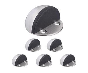 Relaxdays Fermaporta a Pavimento, Set da 6, Blocca Porta da Terra, Paracolpi Fissaggio Adesivo o con Viti, Argento Nero, Acciaio Inox, 2,5 x 4,5 cm