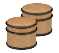 Relaxdays Fermaporta Antiscivolo in Acciaio Inox in Design Legno, Set 2 Door Stopper, Blocca Porte, ∅ 9,5 cm, Marrone