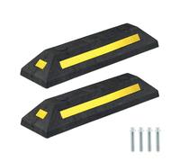 Relaxdays Fermaruota Garage, Set 2 Cunei Paracolpi Ferma Ruote Parcheggio Auto e Moto, HLP: 8,5x53x14,5 cm, Nero Giallo, Gomma
