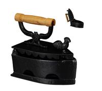(TG. 18 x 19 x 9 cm) relaxdays Antico, Ferro da Stiro con Manico in Legno, Desig