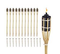 Relaxdays Fiaccole da Esterno, Alte 90 cm, Set 12 Torce Olio in bambù per Giardino, Illuminazione Outdoor, Color Legno