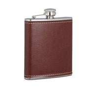 Relaxdays Fiaschetta 200ml, Borraccia Tascabile in Acciaio e Fodera in Pelle Finta, da Viaggio & Fuori Casa, Marrone, Inox, finta pelle, 1 pz
