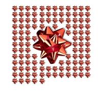 Relaxdays Fiocchetti per Pacchetti Regalo Set 100 Pezzi, Autoadesivi, Stelle Decorative per Natale e Compleanni, Rosso, 2 x 5 cm