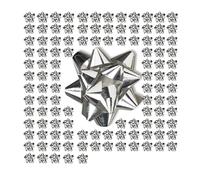Relaxdays Fiocchetti per Pacchetti Regalo Set 100 Pezzi, Autoadesivi, Stelle Decorative per Natale e Compleanni, Polipropilene, Argento, 2 x 5 cm