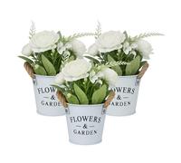 Relaxdays Fiori Finti, 3 Mazzi in Vaso Artificiali, Pianta Decorativa in Plastica, Centrotavola, HxD: 21x18 cm, Bianco, 40% 30% Ferro, 21 x 18 cm