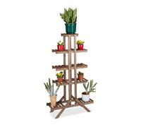 Relaxdays Fioriera a scala 5 Ripiani in Legno, Scaffale Portafiori da Interno HLP: 142,5 x 83 x 28,5 cm, Marrone Scuro