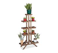 Relaxdays Fioriera a scala 5 Ripiani in Legno, Scaffale Portafiori da Interno HLP: 142,5 x 83 x 28,5 cm, Marrone Scuro