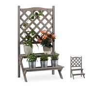 Relaxdays Fioriera a Scala con Sostegno per Rampicanti, Portapiante in Legno con 2 Ripiani, HLP 109x61x40 cm, Grigio