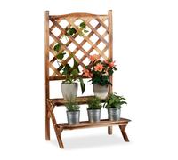relaxdays Fioriera a Scala con Spalliera, Portapiante, 2 Ripiani, Legno, HLP 109x61x40 cm, Effetto Bruciato
