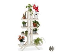 Relaxdays Fioriera a Scala con 5 Ripiani, Portavasi in Legno, da Interno per Piante, HLP: 142x83x25 cm, Bianco