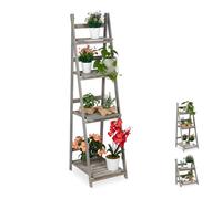 relaxdays Scaletta per Piante, a Livelli, Pieghevole, Scaffale con 4 Ripiani a Scala, HLP 160x41x50 cm, in Legno, Grigio