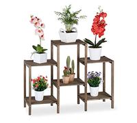 Relaxdays Fioriera a Scala in Legno, per Piante Design Shabby per Soggiorno, Cucina, 6 Ripiani, HLP 70x89x27 cm,Marrone